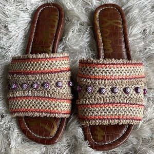 Super fun “Brandon” raffia slides from Sam Edelman